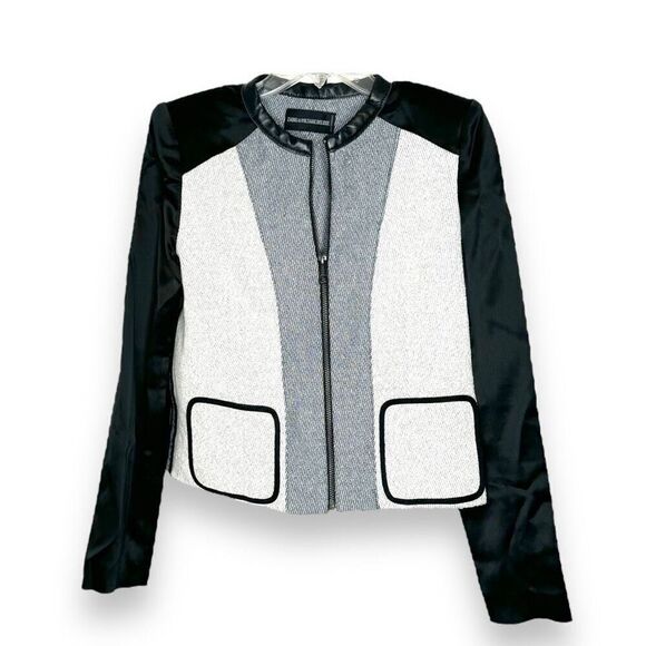 Zadig & Voltaire Mixed Media Textured Gray Jacket Black Sleeves Women’s Size 38 - Picture 2 of 11